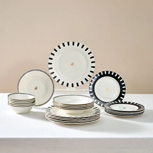 KARACA NEW ROMANTIC BLACK THIN STRIPED BOAT PLATE 36CM