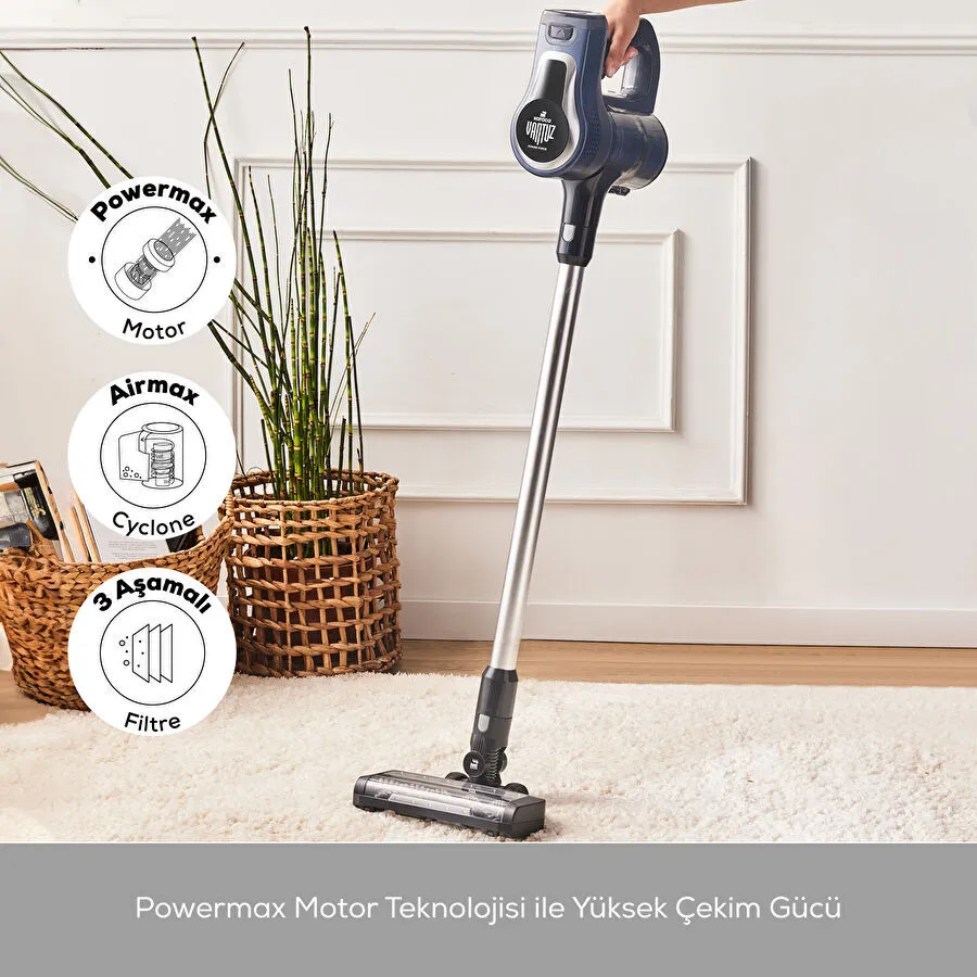 Karaca Vantuz Power Force Max 2 in 1 Şarj Edilebilir Dik Süpürge Midnight Blue