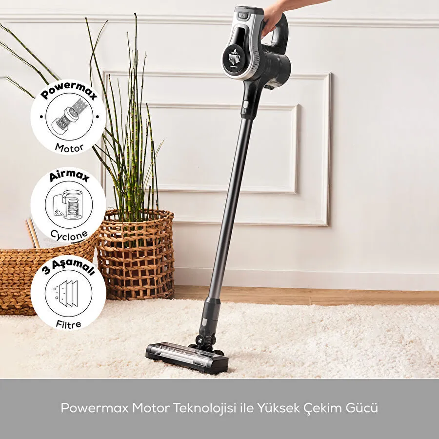 Karaca Vantuz Power Force Max 2 in 1 Şarj Edilebilir Dikey Süpürge Silver