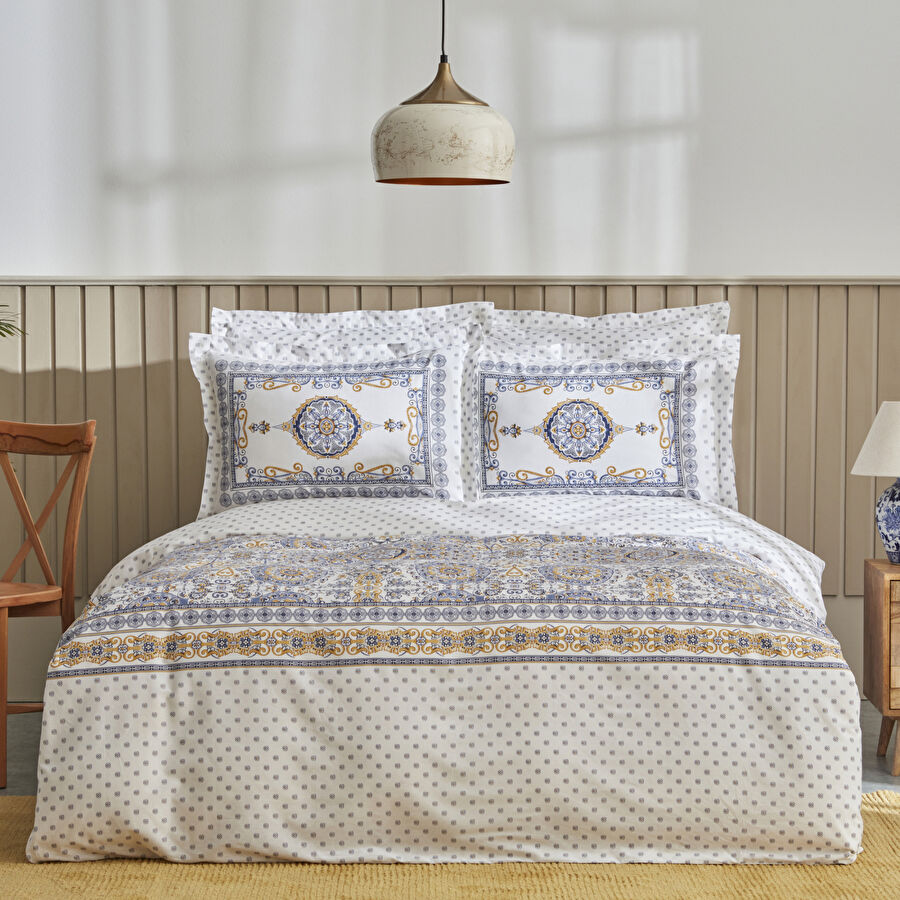 Karaca Home Aprika مجموعة أغطية سرير مزدوج 100٪ قطن أزرق