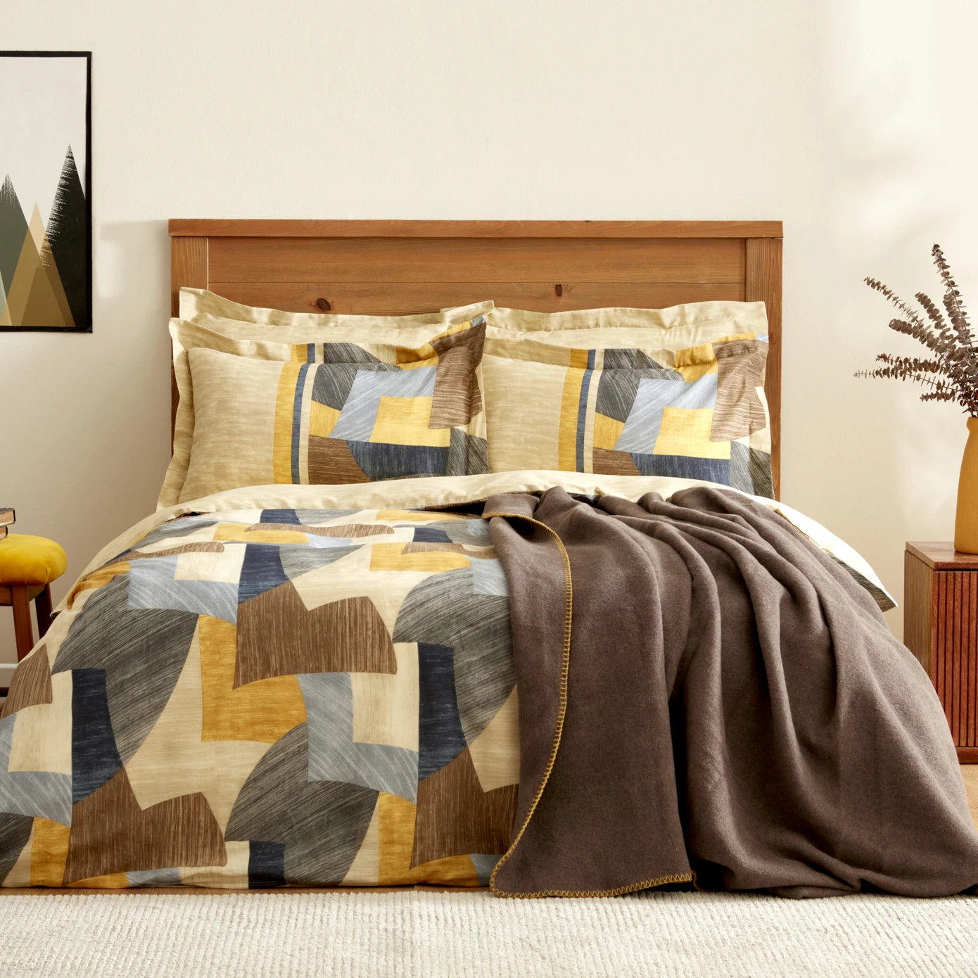 KH BERTIN BROWN DOUBLE KS DUVET COVER COTTON BLANKET SET