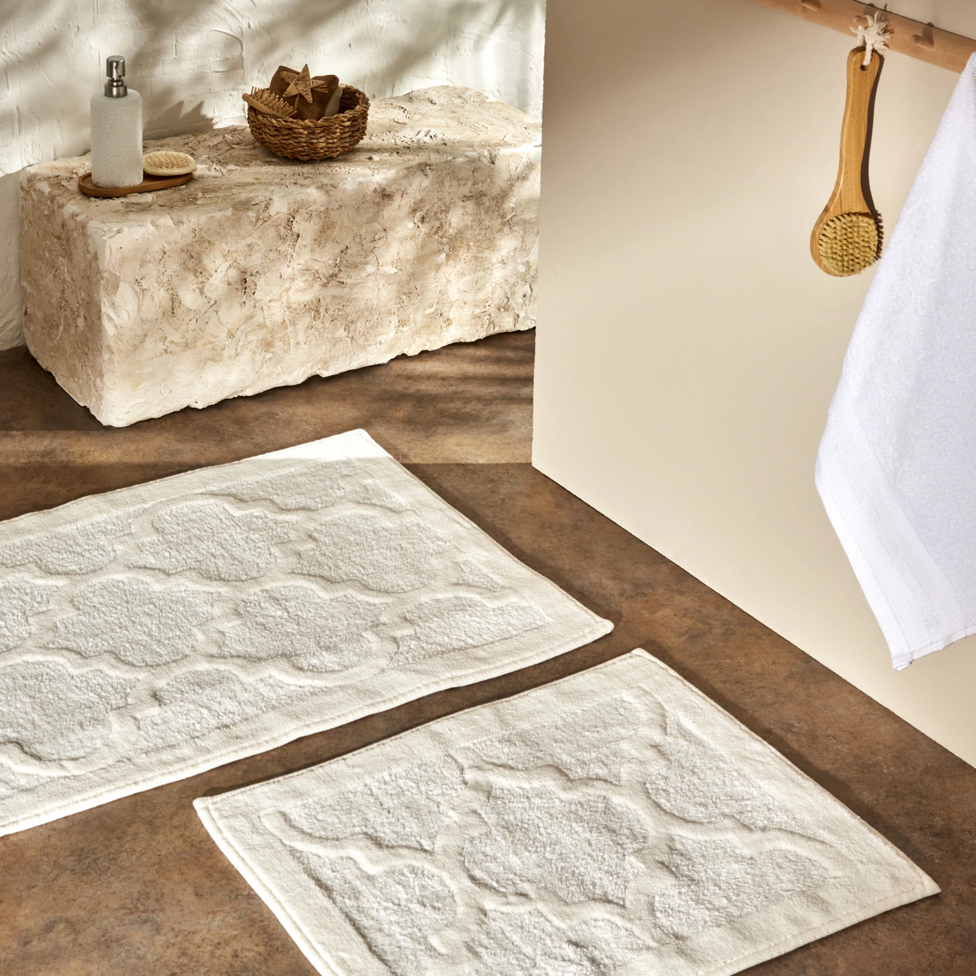 KH KATY CREAM 2 PRC BATH MAT (60X100 CM + 50X60 CM)