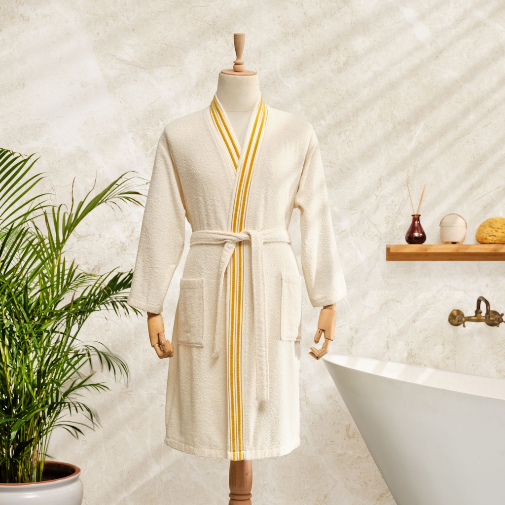 MINKA OFFWHITE/GOLD SONIL 100% COTTON BATHROBE L/XL