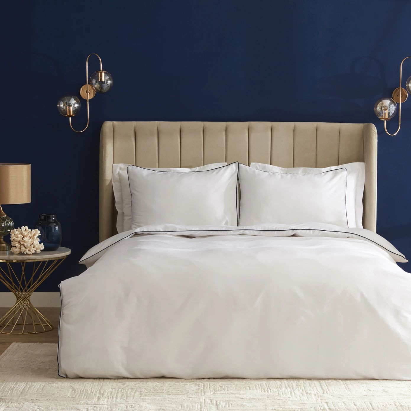 NAU PERCY NAVY SATIN DOUBLE DUVET COVER TK