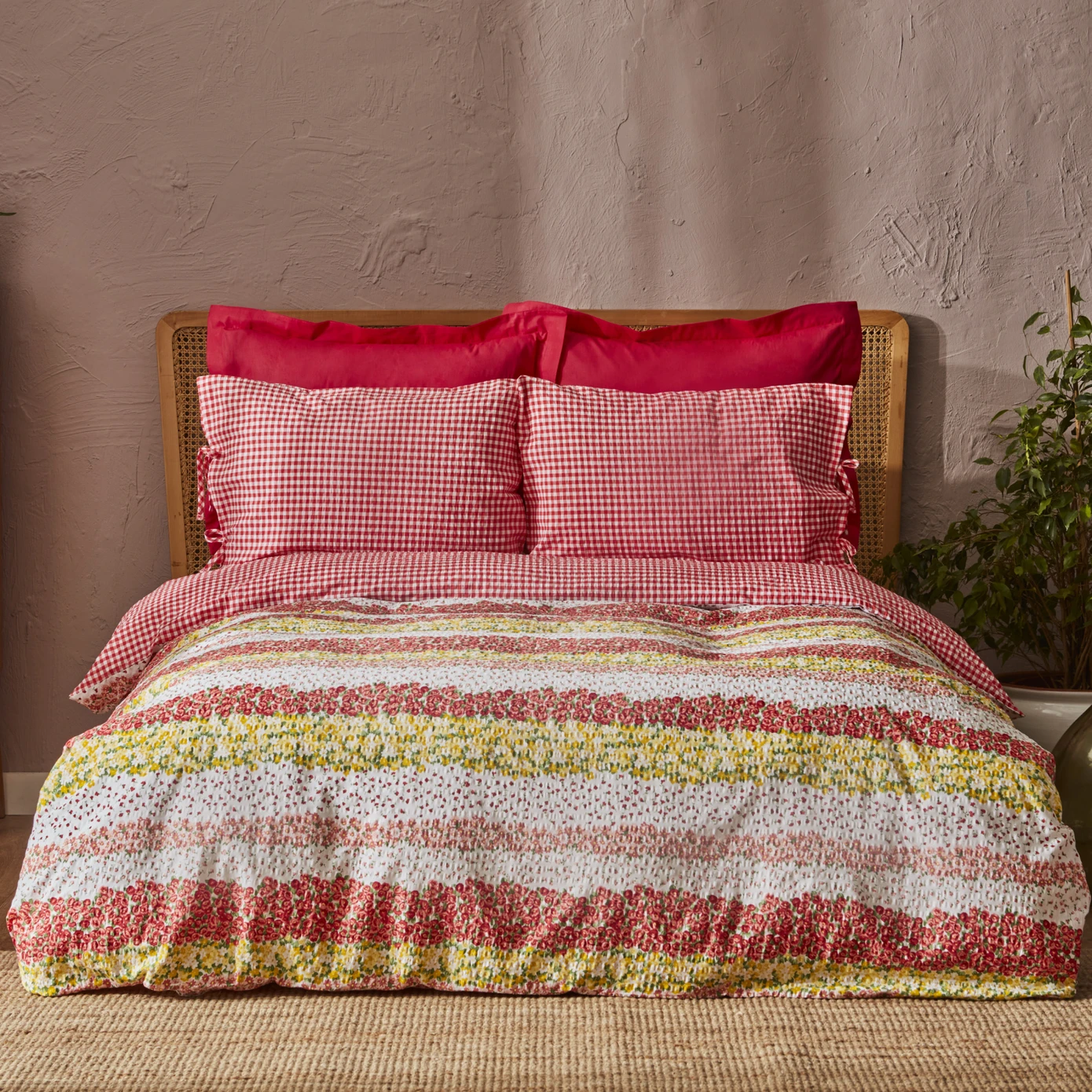 PARI RED NONIRON DOUBLE KS DUVET COVER SET
