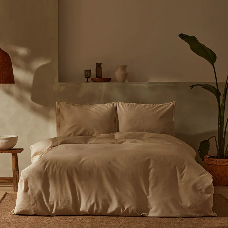 POLLEN BEIGE LINEN DOUBLE KS DUVET COVER SET