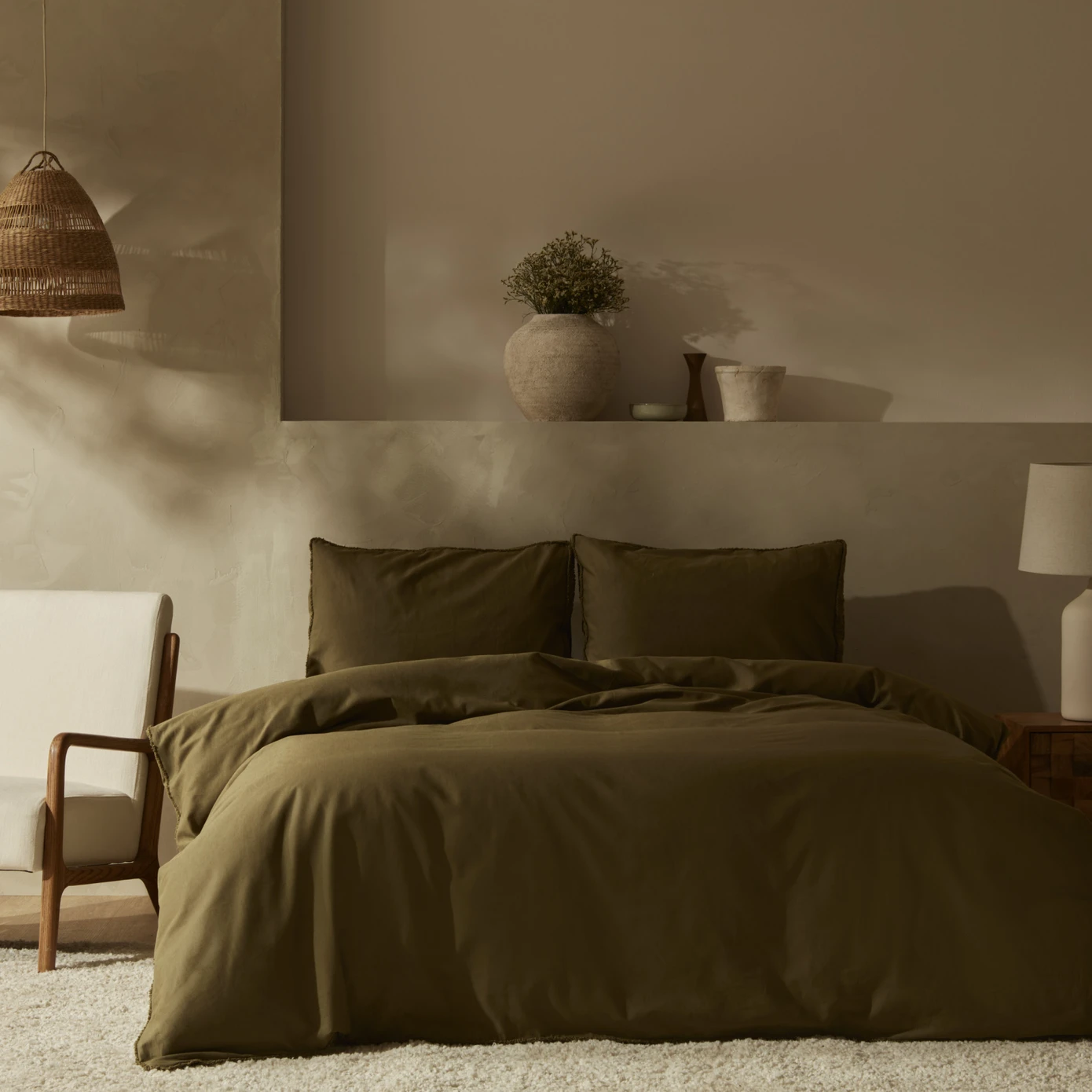 POLLEN KHAKI LINEN DOUBLE KS DUVET COVER SET