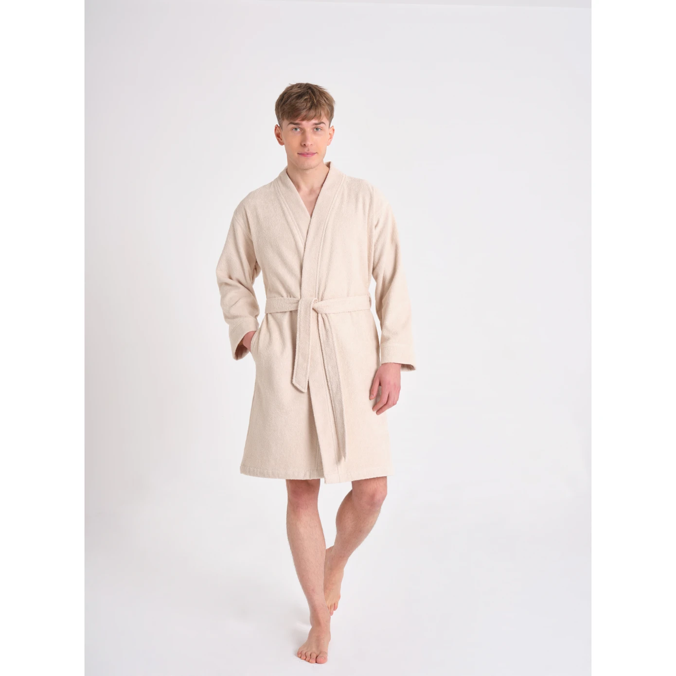 ROMA BEIGE REGULAR KIMONO 100% COTTON BATHROBE M/L