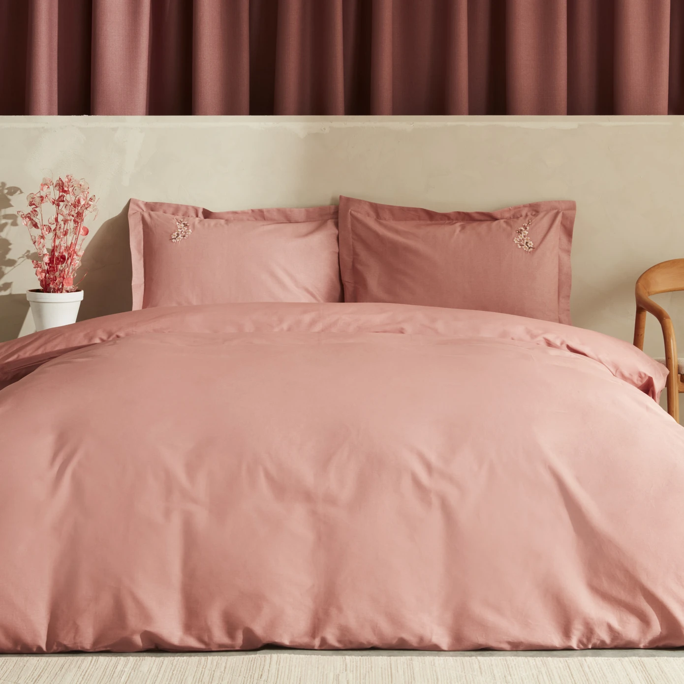 SAKURA DRIED ROSE VEGAN DOUBLE KS DUVET COVER SET