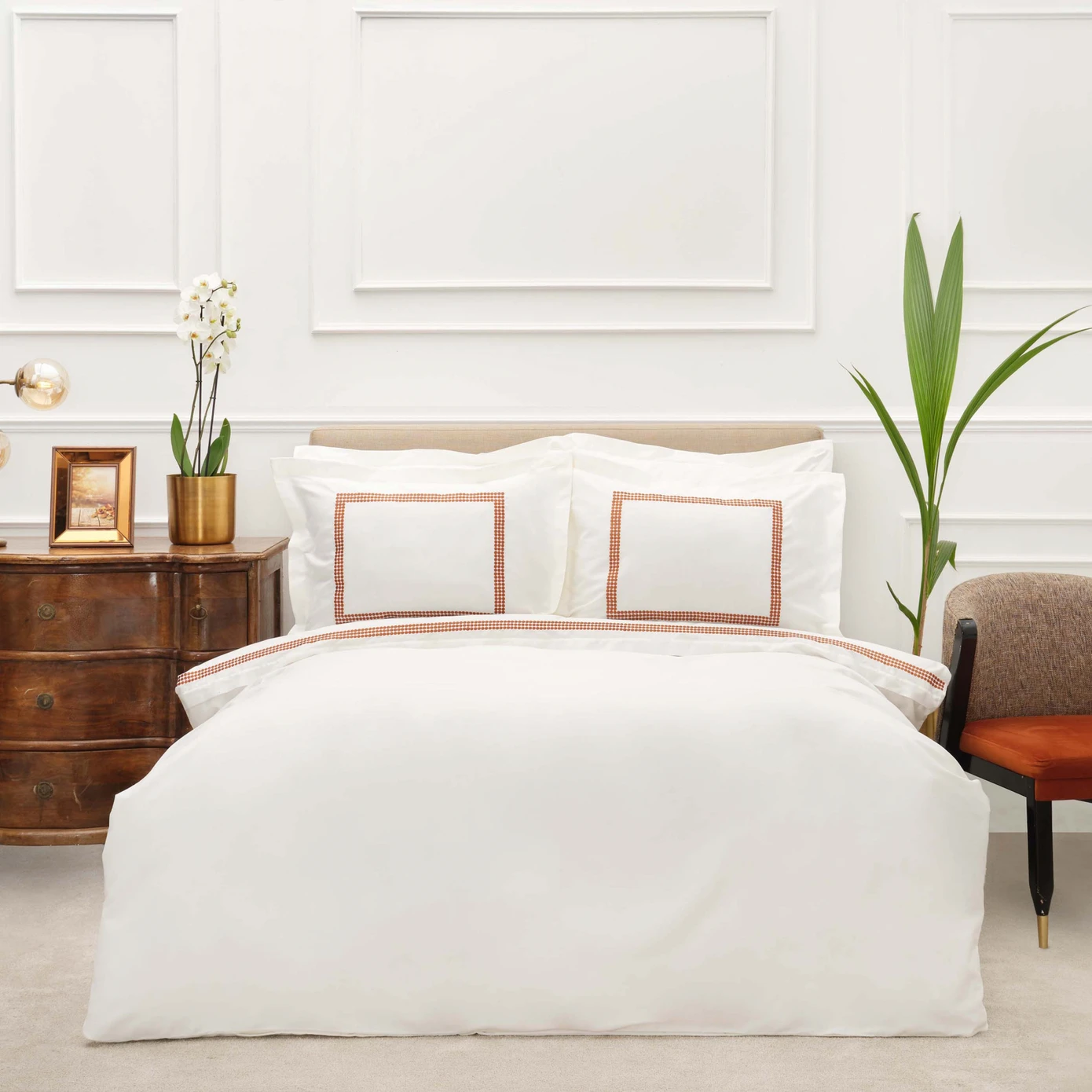 WHITE COL AZURE MUSTARD DOUBLE PERCALE DUVET COVER SET