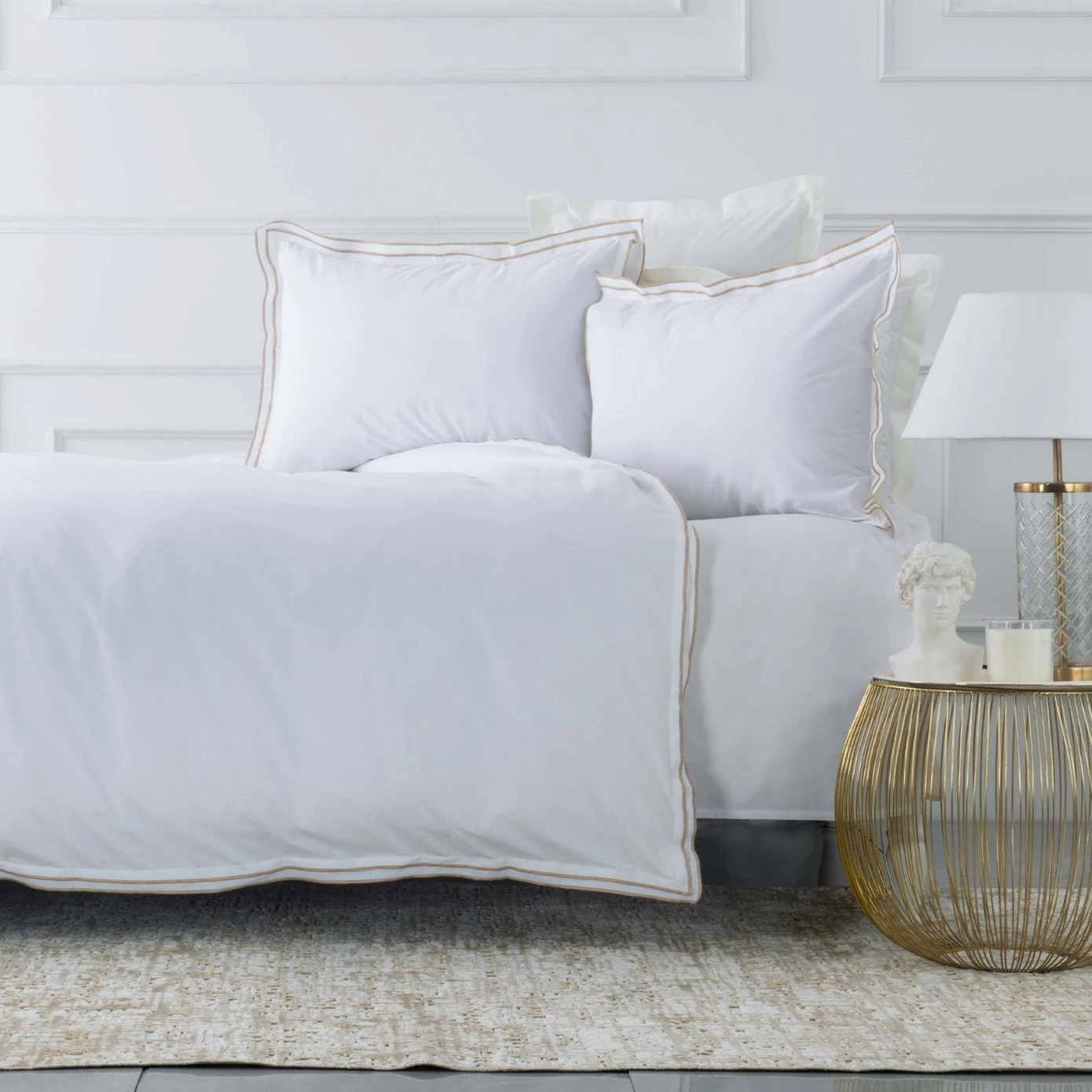 WHITE COL VICTORIE BEIGE PICOLE PERCALE CIFT KS NEV SET