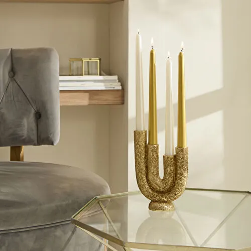 2'Lİ ŞAMDAN MUM 24 CM, GOLD