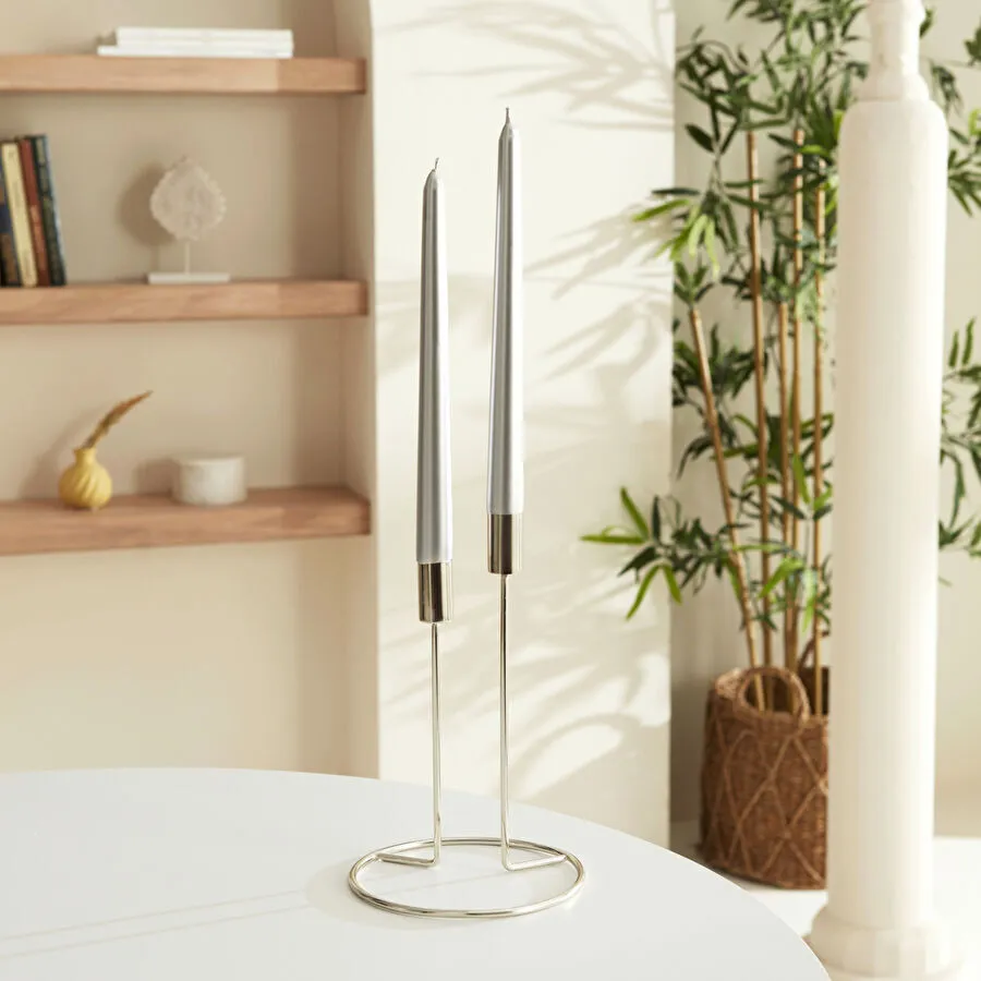 2'Lİ ŞAMDAN MUM 24 CM, SILVER