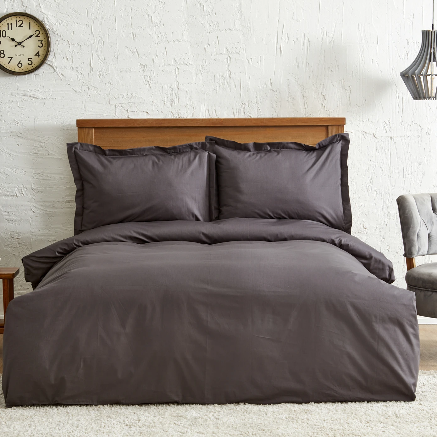 [200.18.01.0946] BACK TO BASIC ANTHRACITE TEK KS DUVET COVER SET