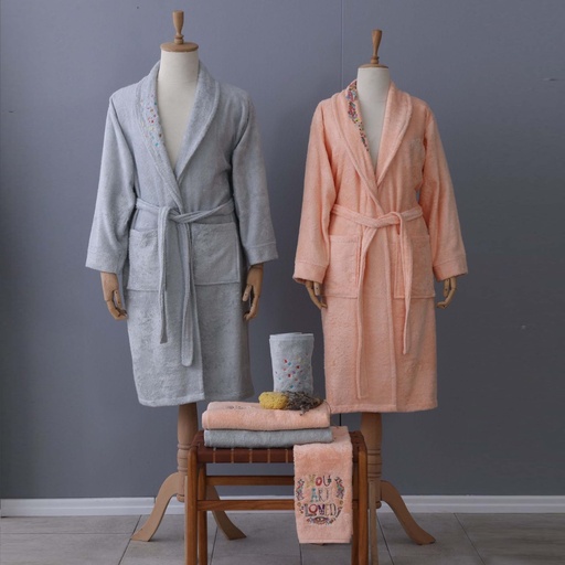 [200.19.01.0508] CARMında SALMON - BLUE EMBROIDERED BAMBOO FAMILY BATHROOM SET