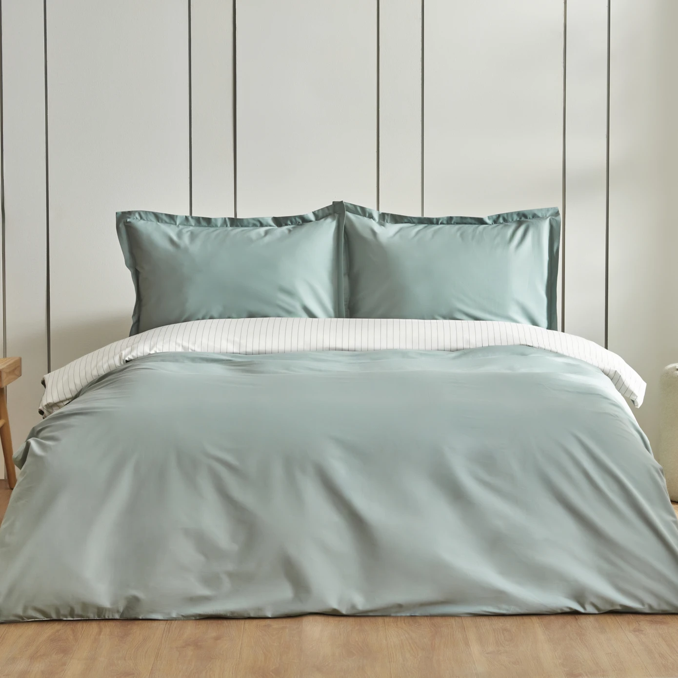 [200.22.14.0333] COOL TOUCH STRIPE GREEN DOUBLE DUVET COVER SET