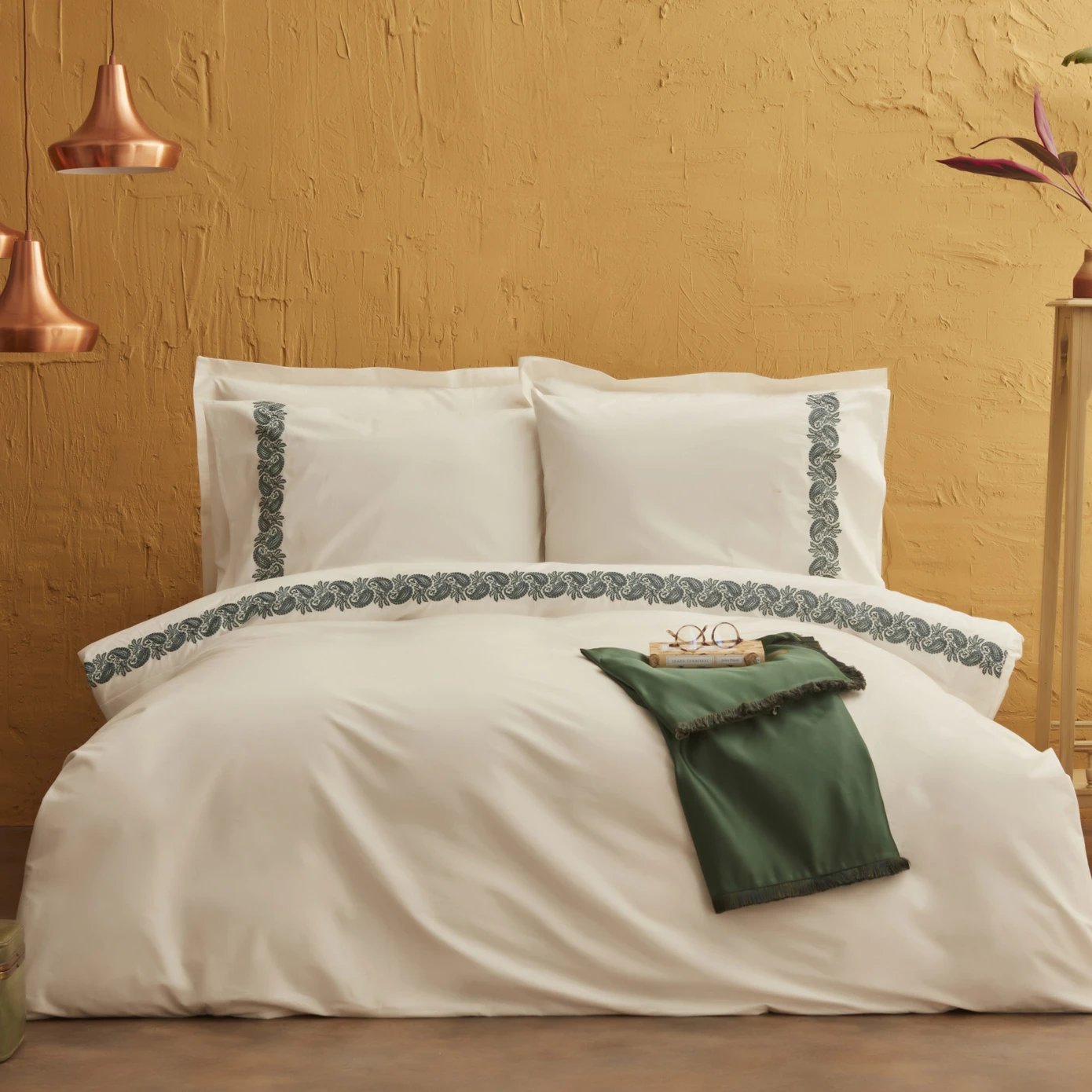 [200.22.14.0297] FIRENZE PETROL 100% PMK DOUBLE KS EMBROIDERED DUVET COVER TKM