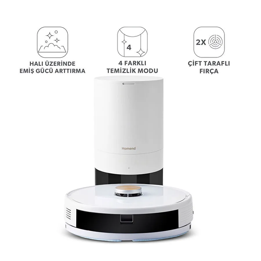 [700.01.01.0402] Homend Alex Laser Power 1284H Toz Hazneli Moplu 3 in 1 Akıllı Robot Süpürge