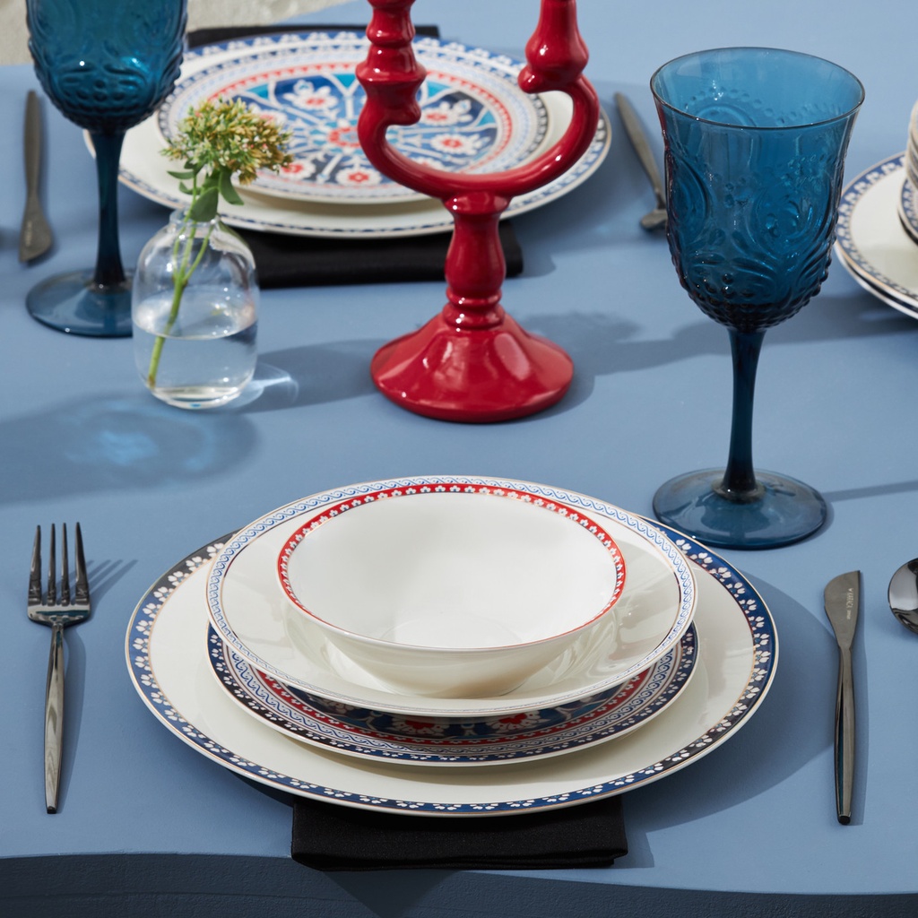 [153.09.01.1365] KARACA ANCIENT 24 PIECES PORCELAIN DINNER SET FOR 6 PEOPLE