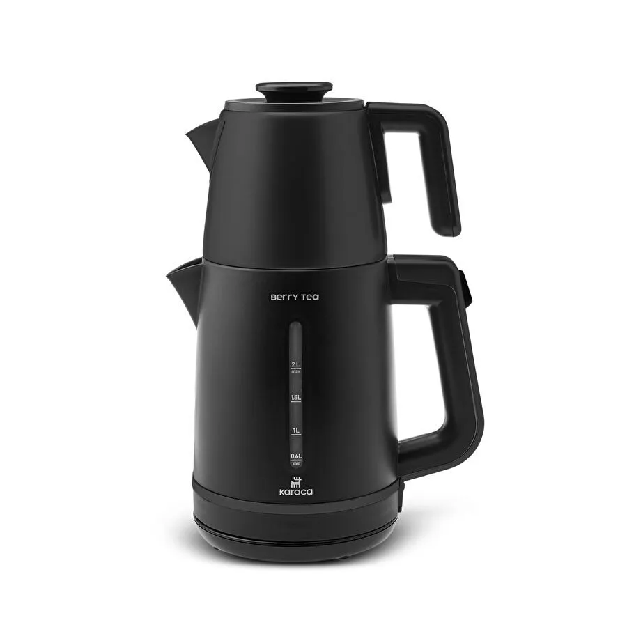 [153.09.01.3854] Karaca Berry Tea XL 2 in 1 Çelik Demlikli Çay Makinesi ve Kettle Shiny Black