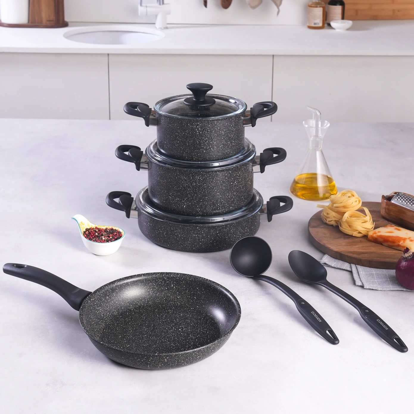 [153.09.01.3566] KARACA BIOGRANITE LENA 9 PIECE COOKWARE SET