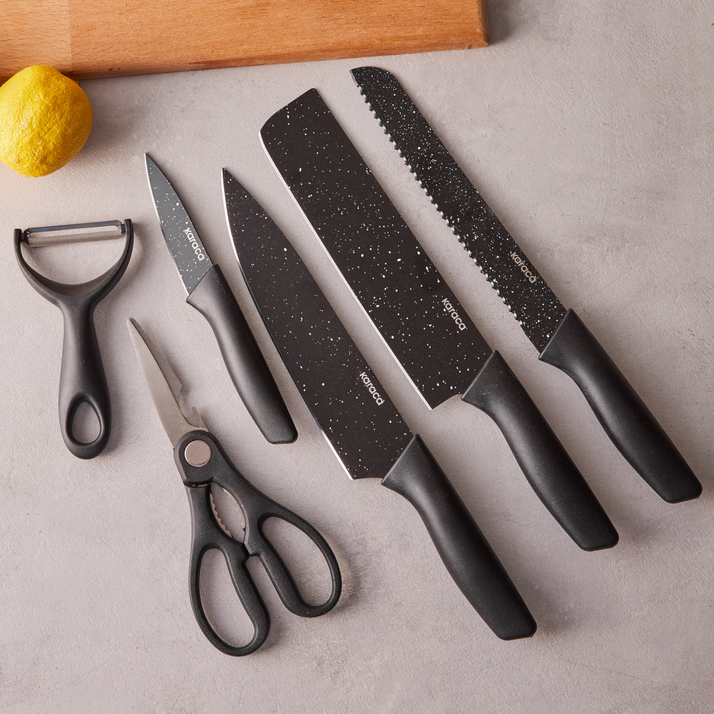 [153.03.09.0039] KARACA BLACK STONE 6 PIECE KNIFE SET