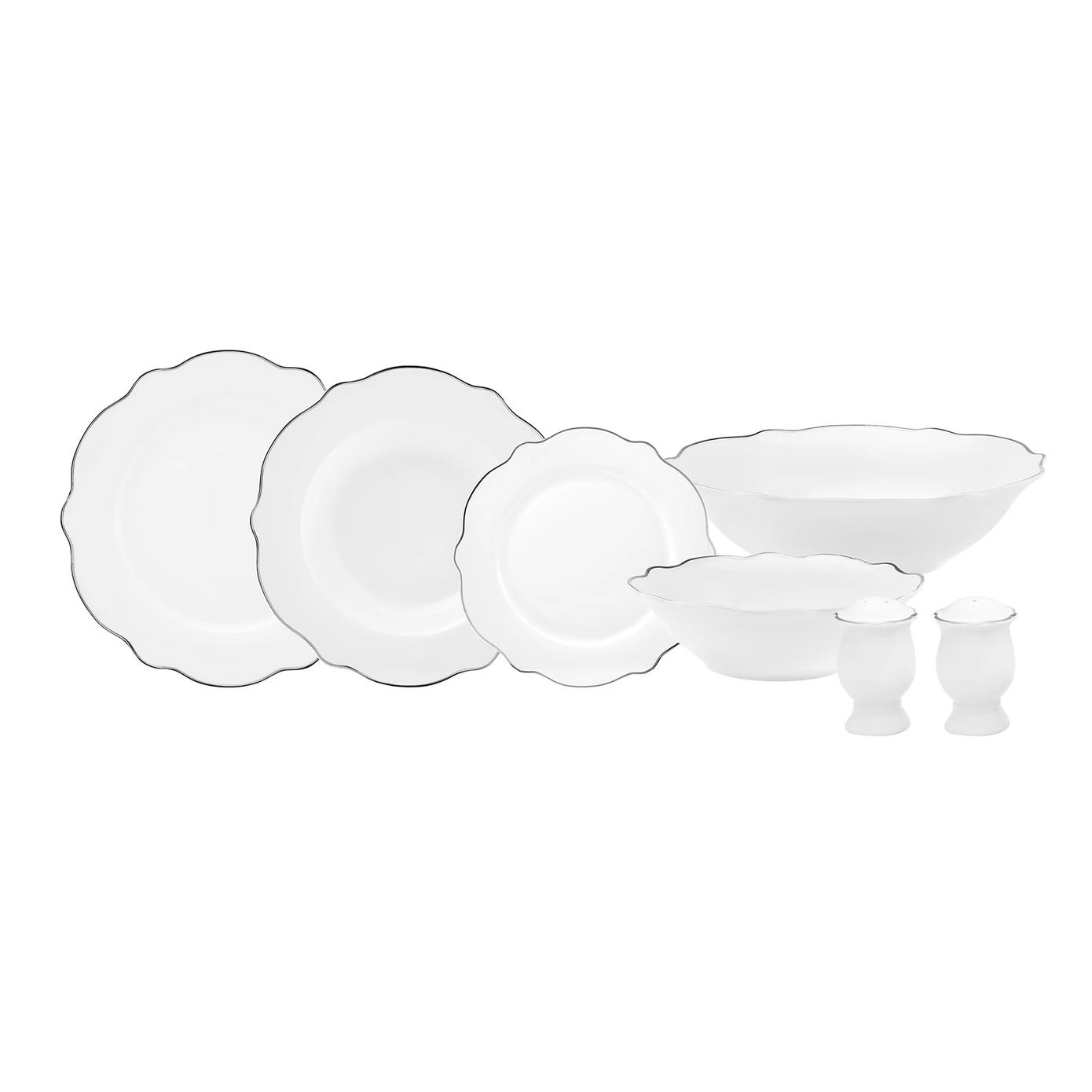 [153.03.08.3234] KARACA DAISY PLATINIUM WAVE SHAPE LONG BOWL 27 PIECES 6 KŞLK Y