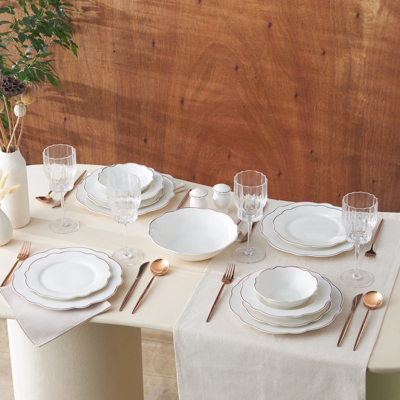 [153.03.08.3233] KARACA DAISY ROSE WAVE SHAPE WITH LONG BOWL 27 PIECES 6 KŞLK YMT