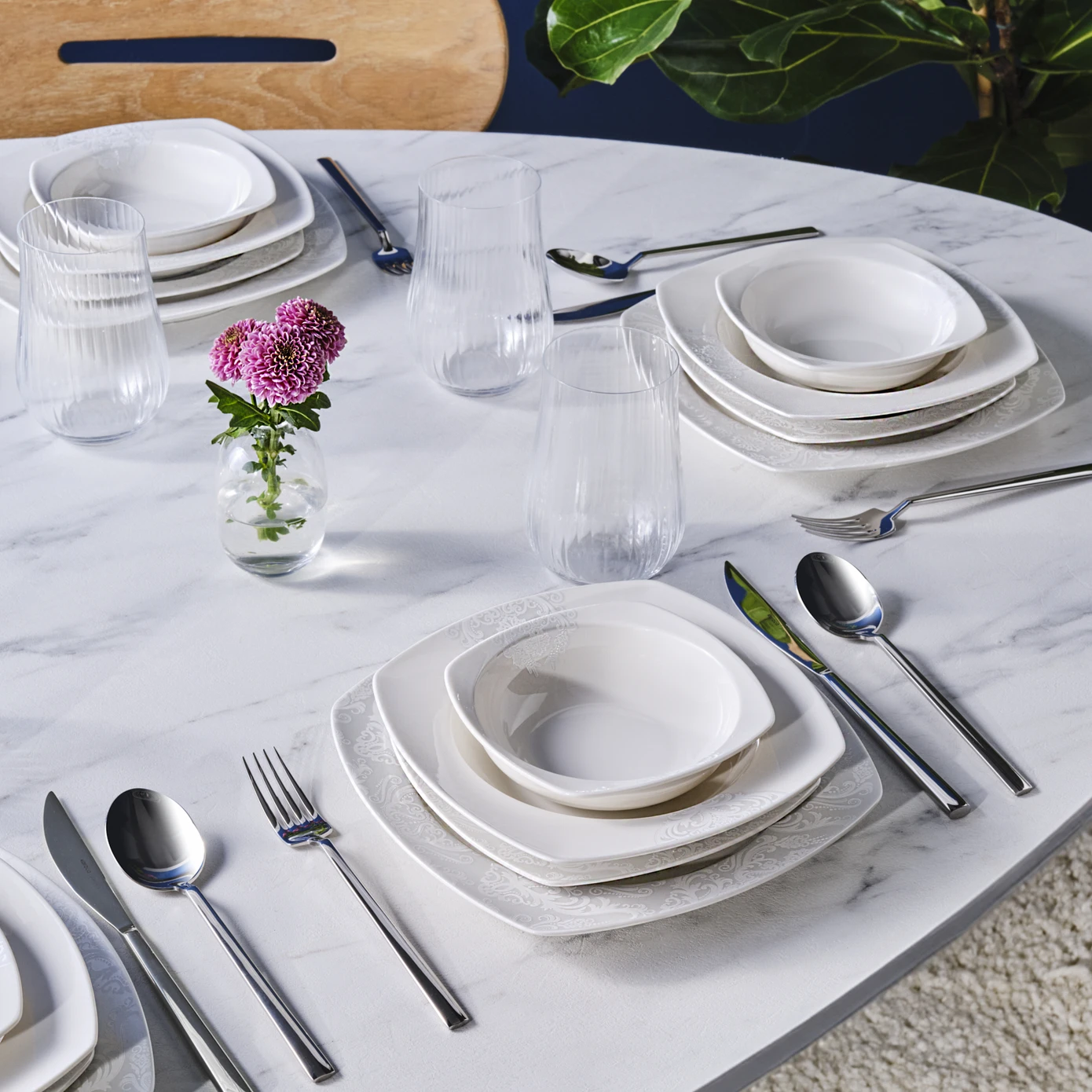 [153.09.01.4402] KARACA FARAH 24 PIECES HALF SQUARE CREAMBONE FOR 6 PEOPLE YMT