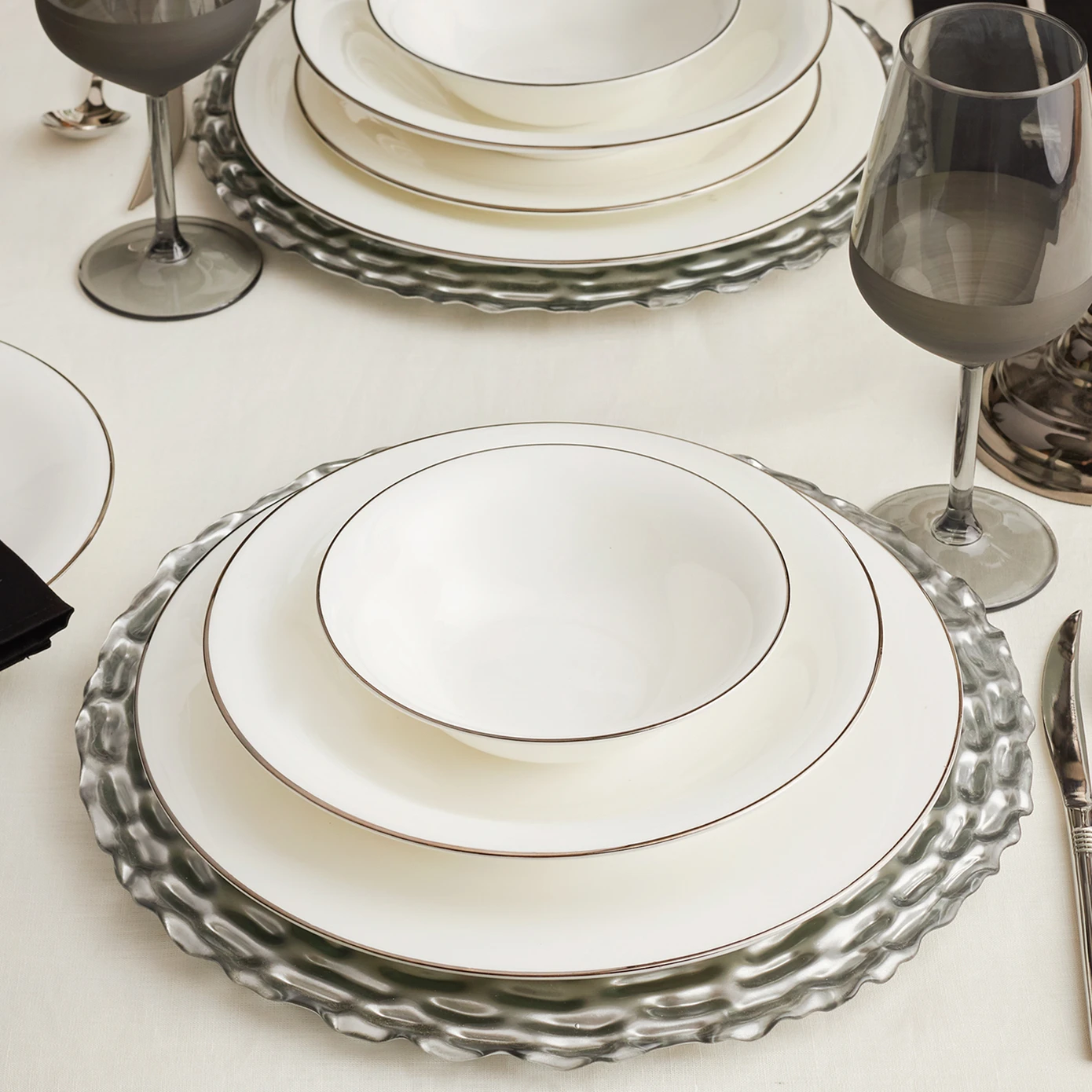 [153.03.06.5019] KARACA FINE PEARL DIANA 24 PIECES PLATINIUM DINNER SET