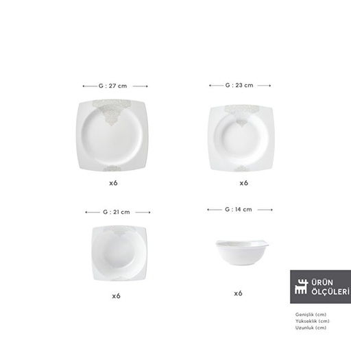 [153.03.06.9234] KARACA FLAVA 24 PIECES CREAMBONE DINNER SET FOR 6 PEOPLE
