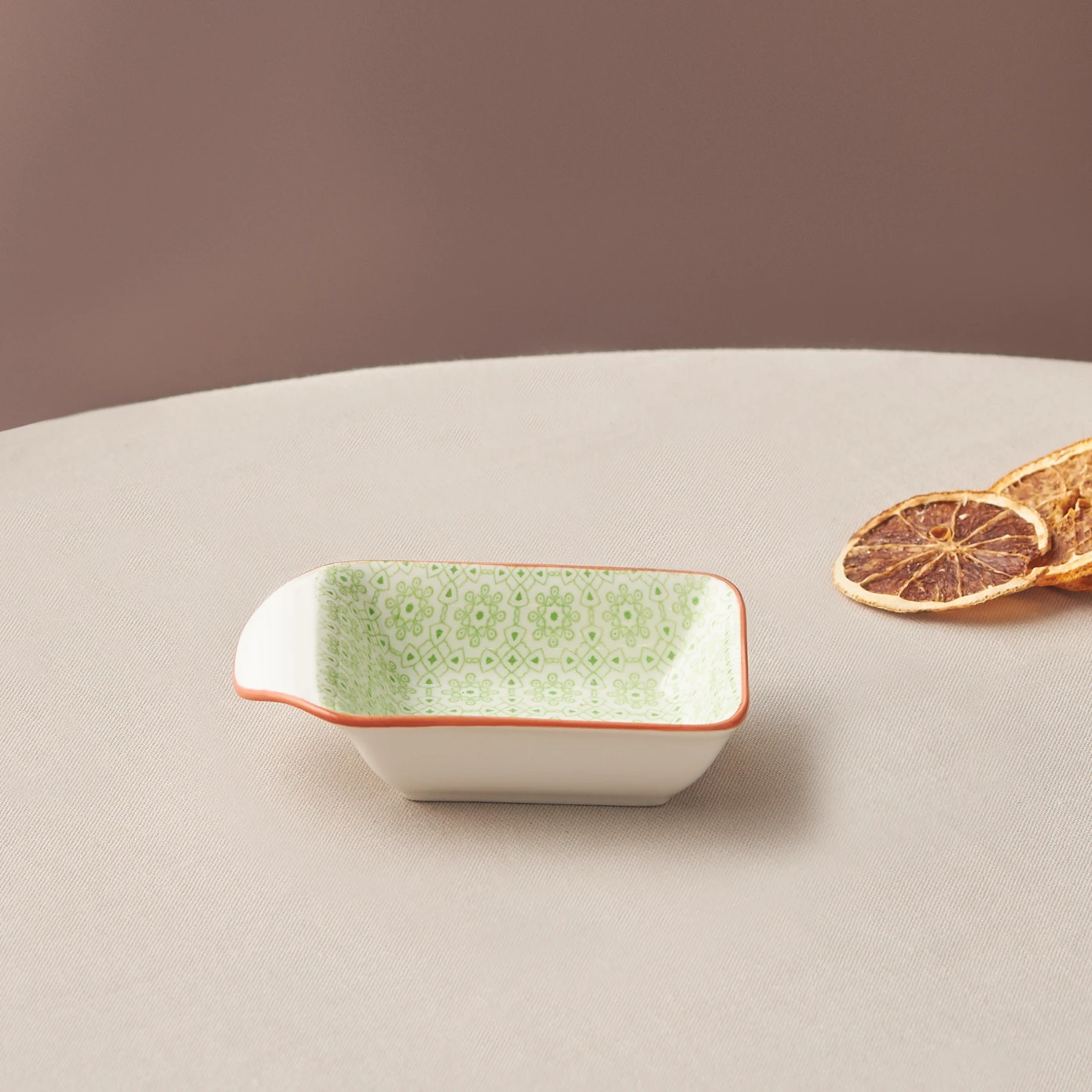 [153.03.08.2995] KARACA FLORAL GREEN RECTANGLE COOKIE DISH / SAUCE DINNER 10CM