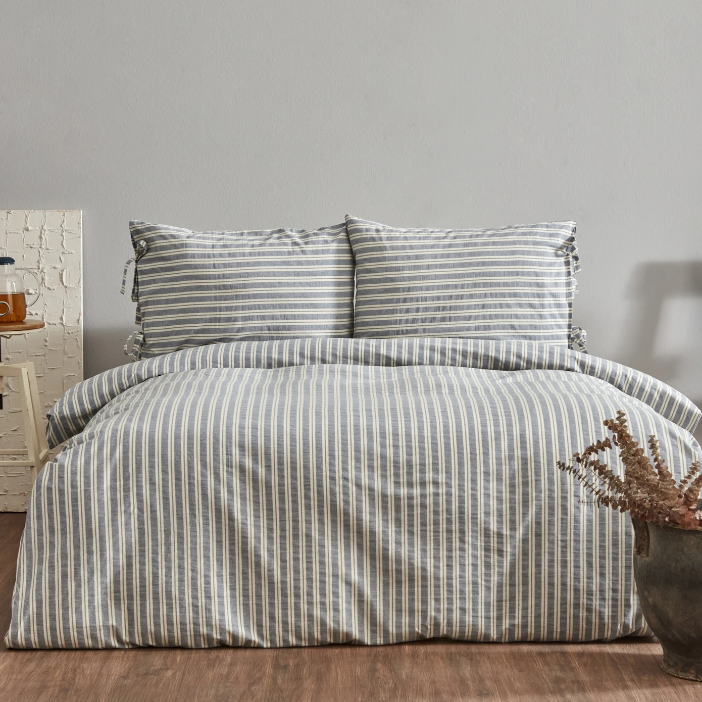 [200.22.14.0204] KARACA HOME DENIM STRIPED DOUBLE DUVET COVER TK