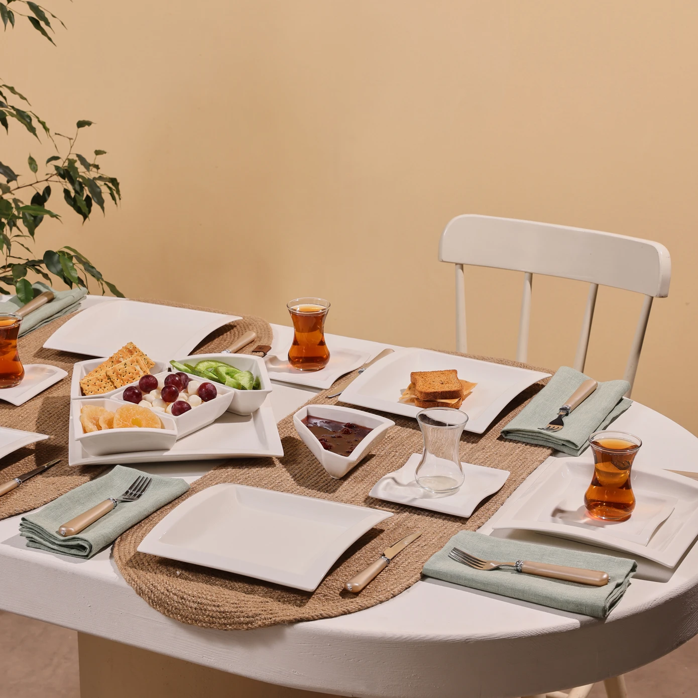 [153.09.01.0425] KARACA JANNA 24 PIECES BREAKFAST SET SQUARE