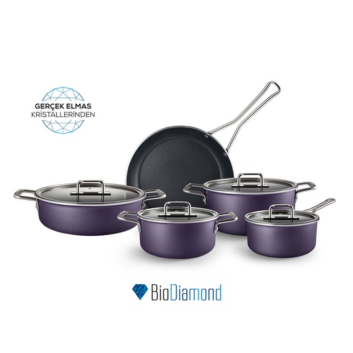 [153.03.08.2882] KARACA MASTERMAID BIO DIAMOND 9 PIECES POT SET CRAPE PURPLE