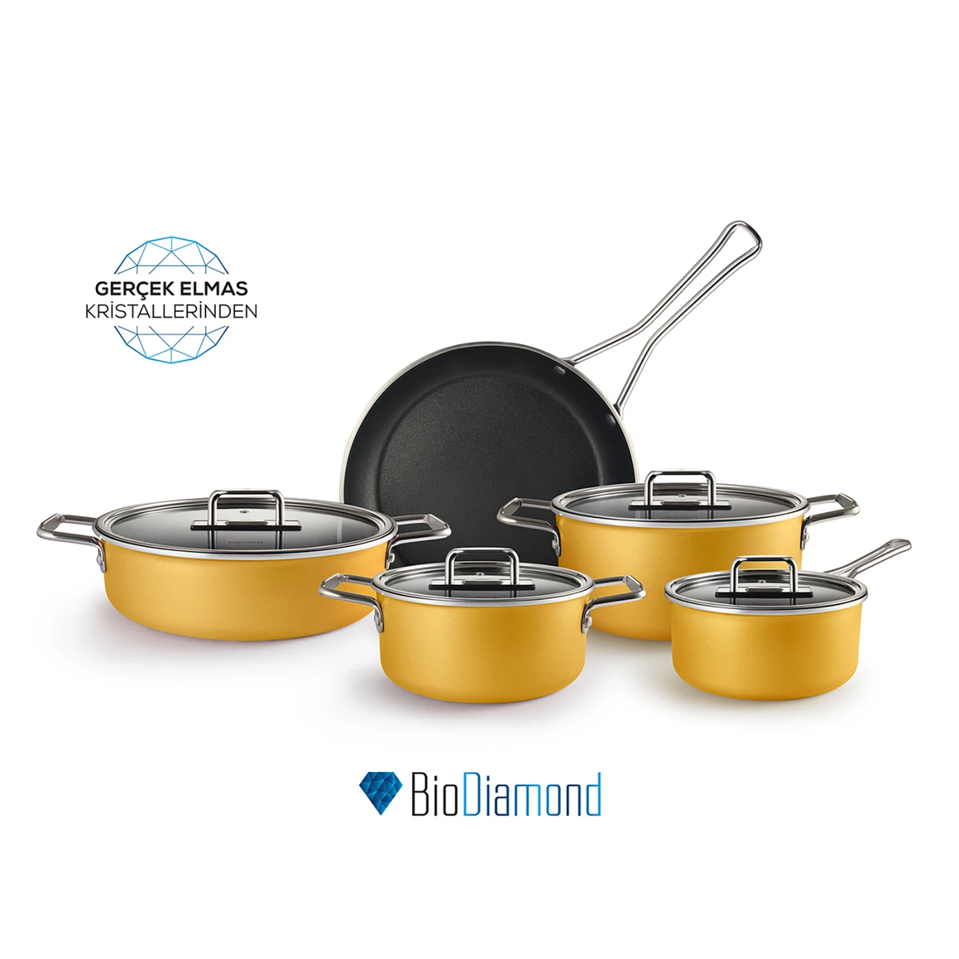 [153.03.08.2884] KARACA MASTERMAID BIO DIAMOND 9 PIECES POT SET YELLOW