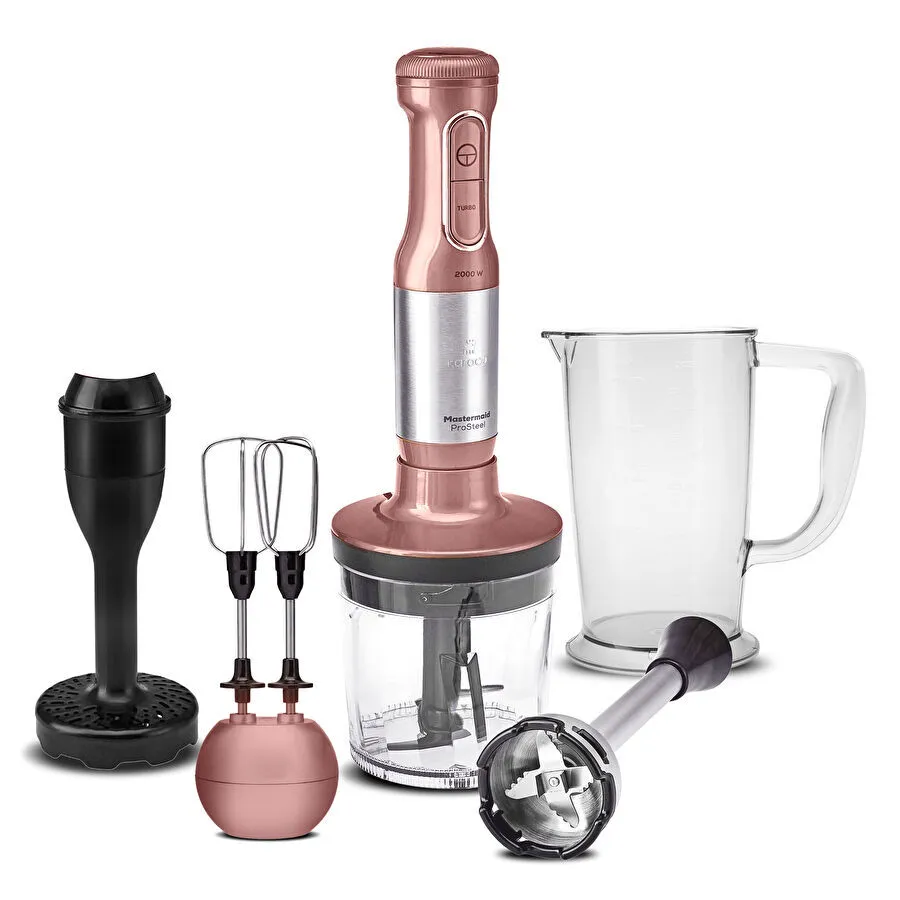 [153.09.01.2018] مجموعة خلاط Karaca Mastermaid Prosteel طويل 6 شفرات مع حامل Rosegold Inox 2000 واط