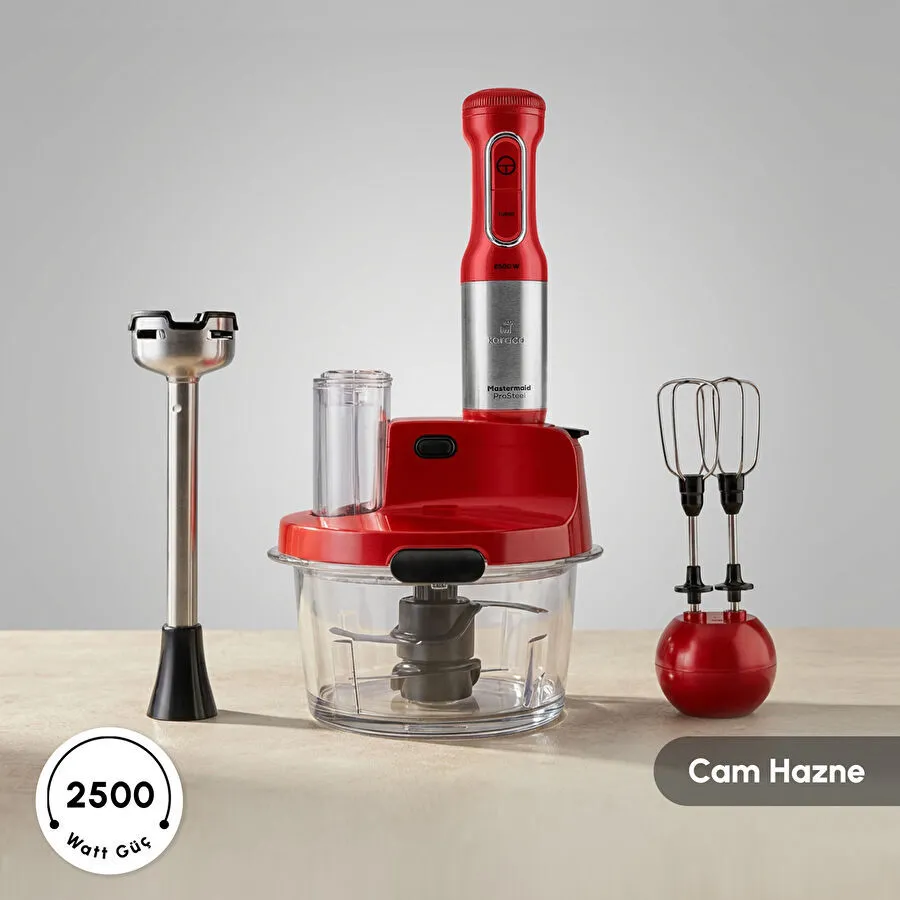 [153.09.01.1996] Karaca Mastermaid Prosteel Uzun Blender Ayaklı 6 Bıçaklı Cam Mutfak Robotu 2500W Imperial Red