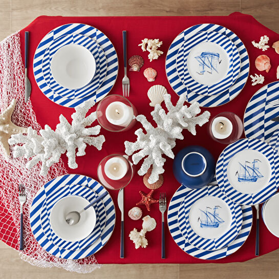 [153.03.06.9373] KARACA NAVY 18 PIECE DINNER SET FOR 6 PEOPLE