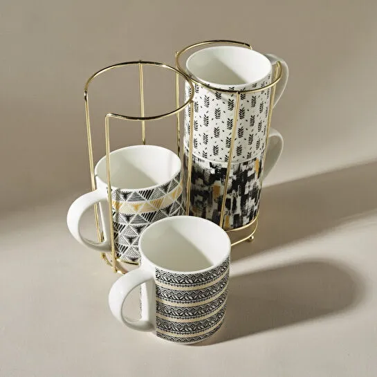 [153.03.07.7748] KARACA NIGRUM 5 PIECES MUG SET WITH STAND
