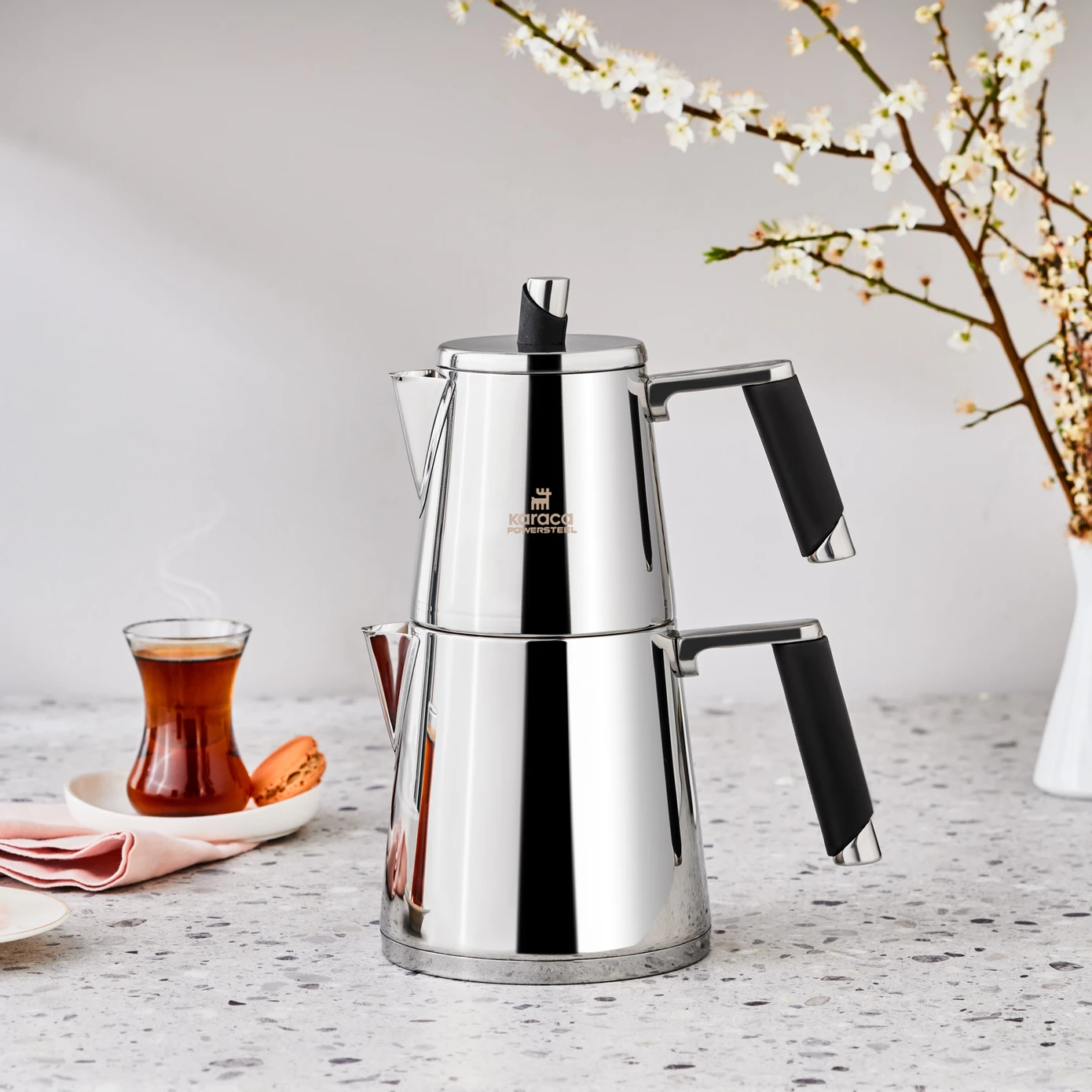 [153.03.08.2475] KARACA POWER STEEL 316+ BLEND TEA POT SET MEDIUM
