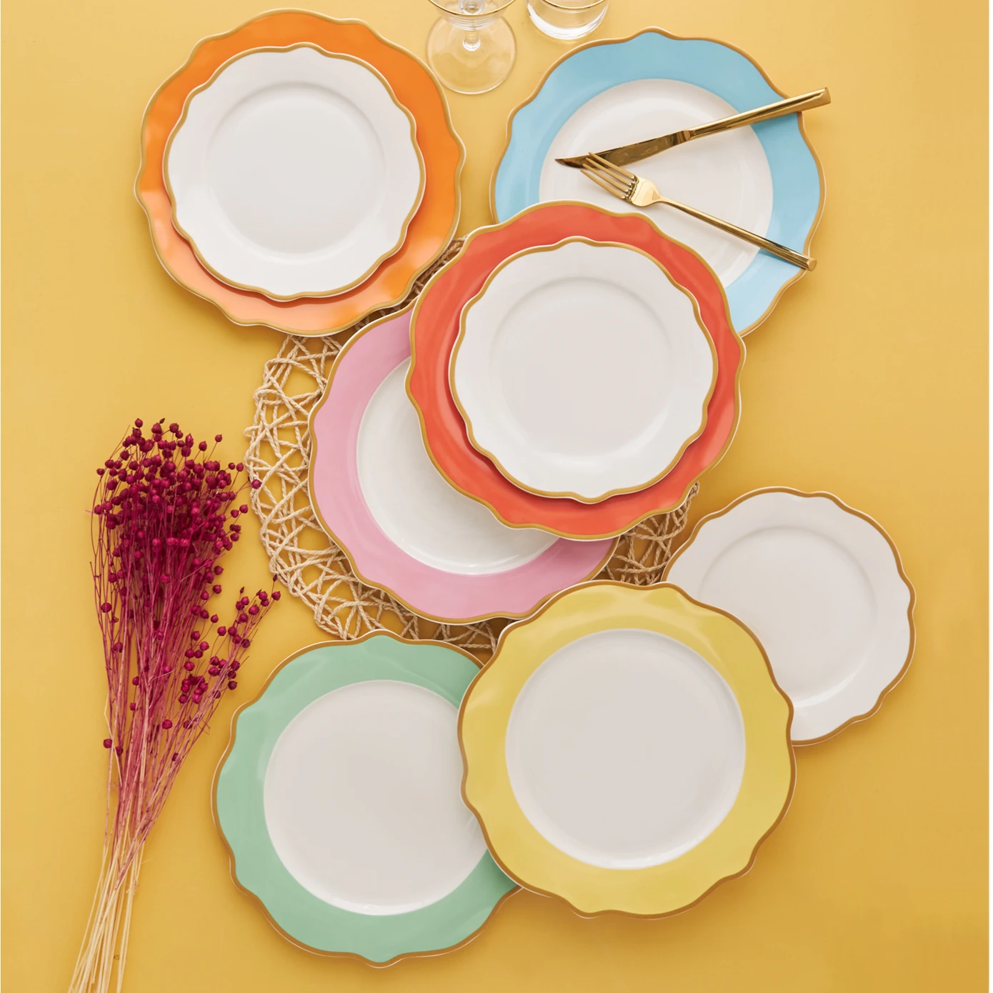 [153.03.06.7470] KARACA RAINBOW 12 PIECE DINNER SET FOR 6 PEOPLE
