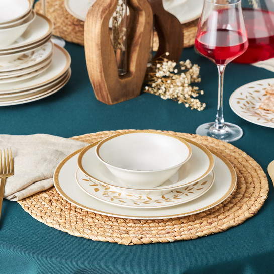 [153.03.08.3409] KARACA ROSEANNE GOLD 24 PIECES PORCELAIN DINNER SET FOR 6 PEOPLE