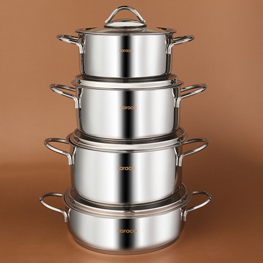 [153.03.08.1122] KARACA SAKURA POWERSTEEL 316+ 8 PIECES 316 STEEL COOKWARE SET