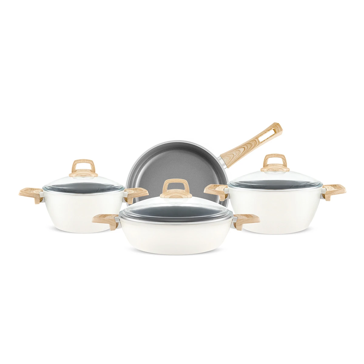[153.09.01.2539] KARACA SWISS CRYSTAL 7 PIECE COOKWARE SET CREAMY