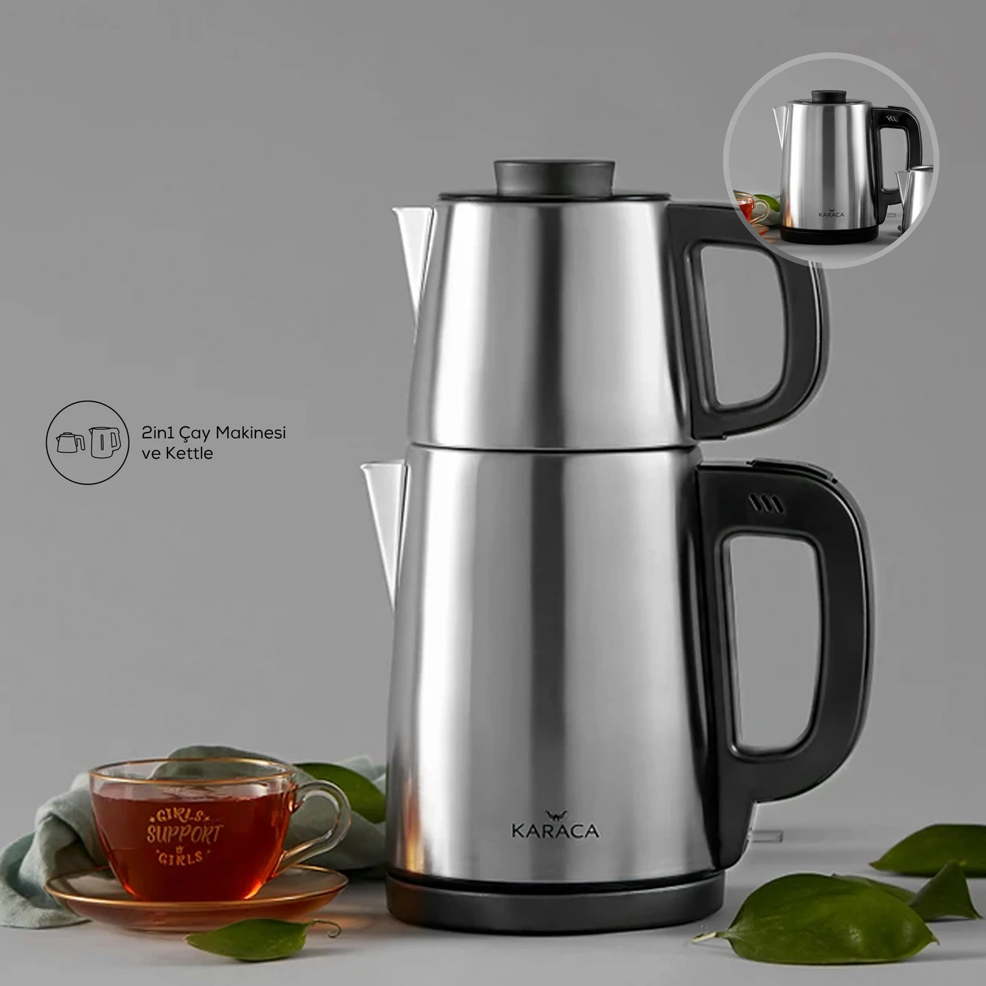[153.03.06.1706] KARACA TEA BREAK 2IN1 STEEL TEA MACHINE INOX BLACK