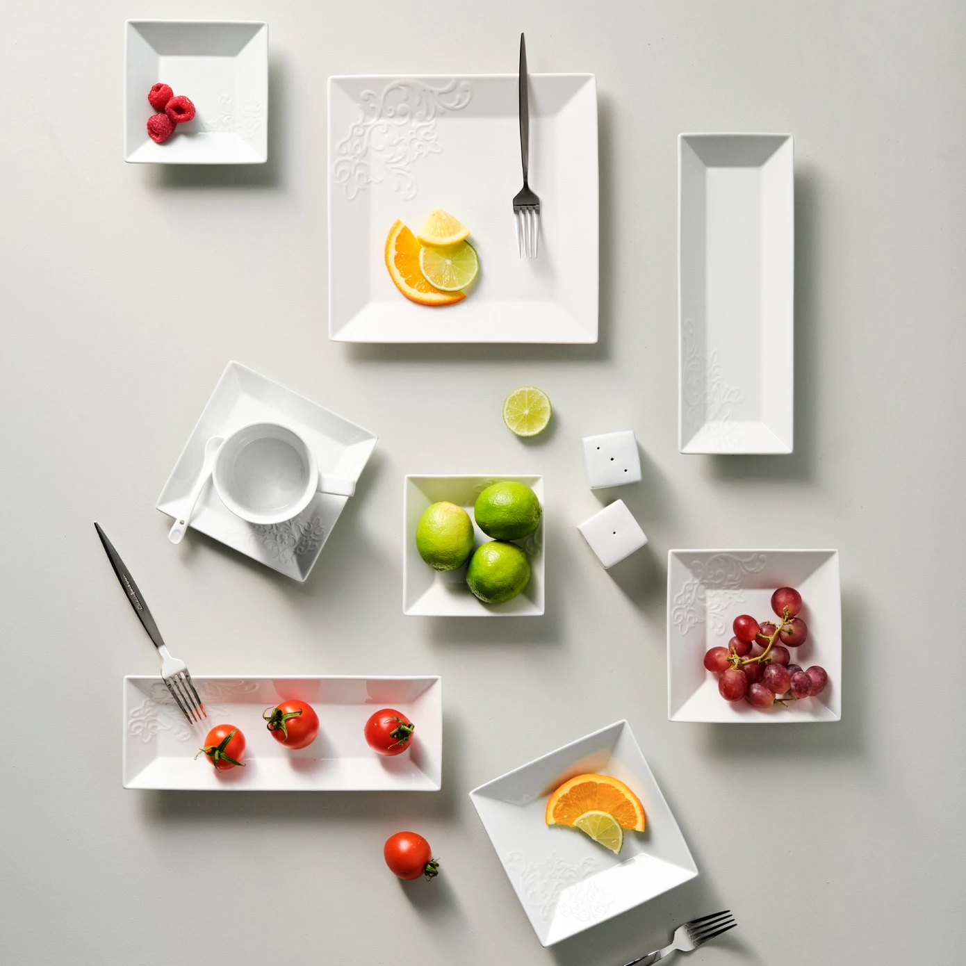 [153.03.07.9458] KARACA TREND EMBOSS 32 PIECES BREAKFAST SET SQUARE