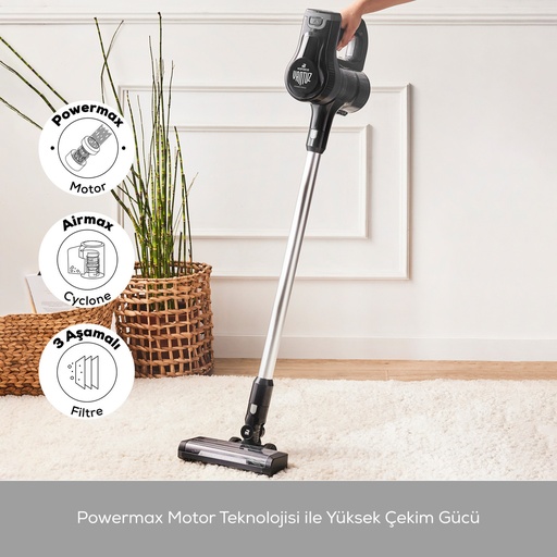 [153.09.01.2963] KARACA VANTUZ POWER FORCE BLACK RECHARGEABLE UPright VACUUM VACUUM
