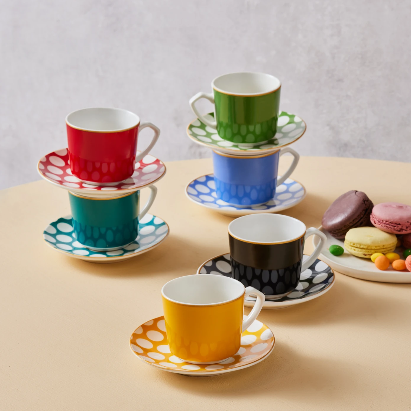 [153.03.06.9951] KARACA polka dot 80 ML COFFEE CUP FOR 6 PEOPLE