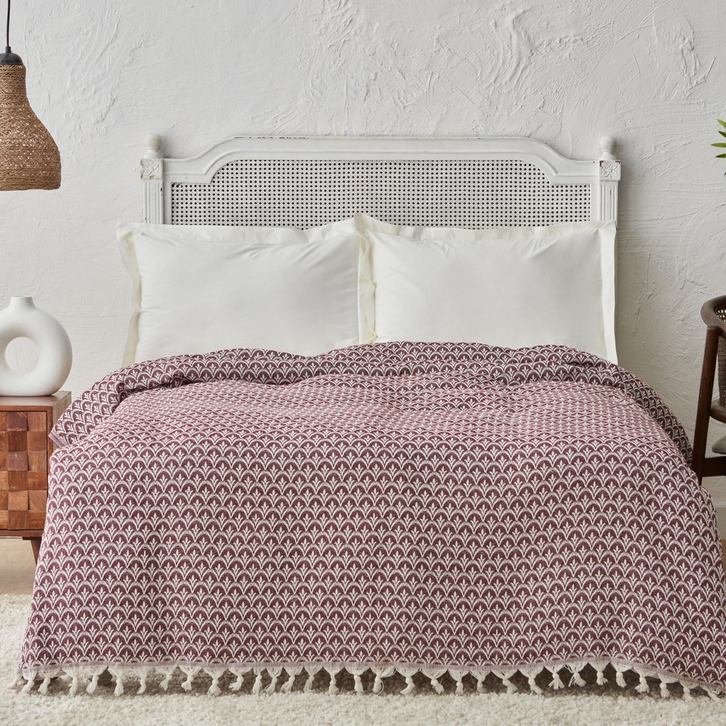 [200.21.01.0758] KH CORDOBA CLARET RED DOUBLE PIQUE BED COVER 200X230